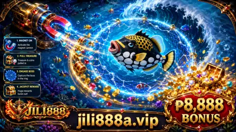 Golden JILI888 fishing target turning into another lane as the visible cannon beam angle changes