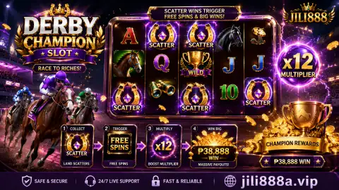 Stopped JILI888 slot reels crossed by a bright ruby line response inside the gold cabinet
