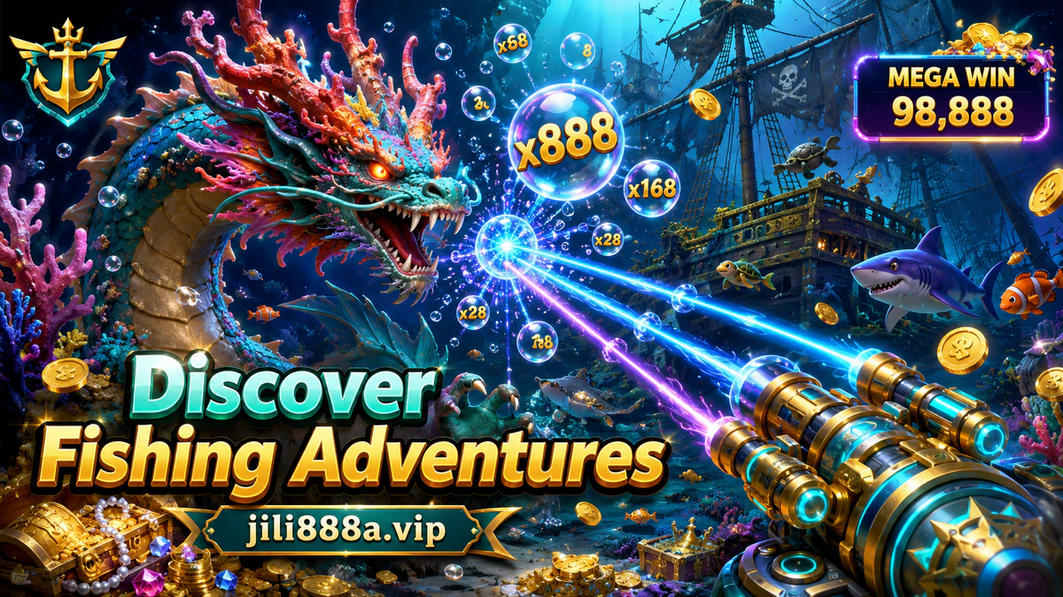 JILI888 fishing scene with a scarlet-gold target above a cannon for jili888 game download visitors