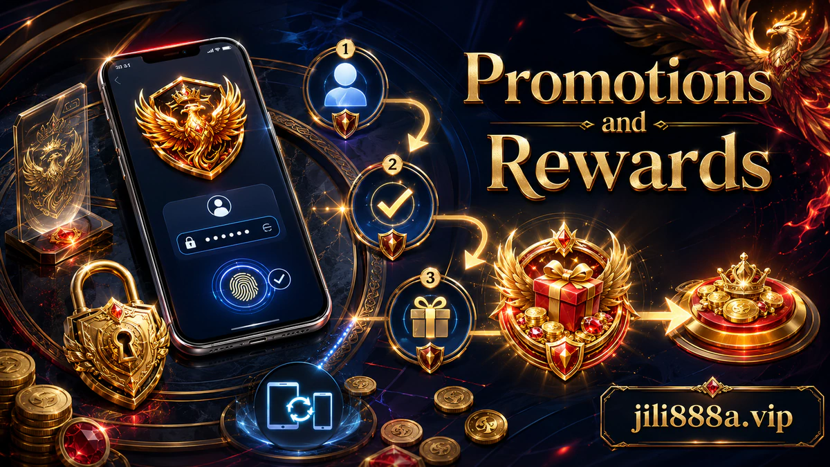 JILI888 promotion feature in gold and scarlet artwork